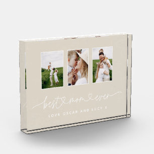 Mum cute modern script multi photo gift natural block