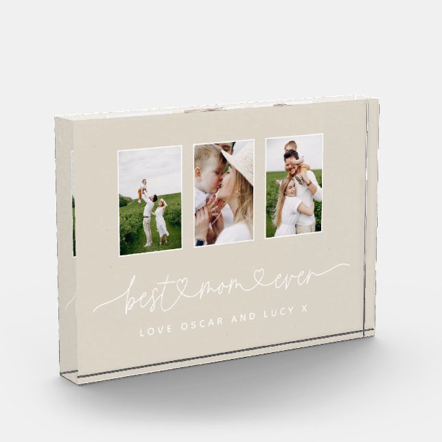 Mum cute modern script multi photo gift natural block (Left)
