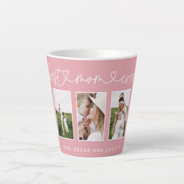 Mum cute modern script multi photo gift pink girly latte mug (Front)