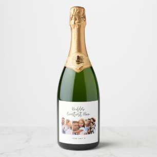 mum cute modern script multi photo gift Sparkling Sparkling Wine Label
