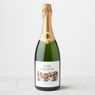 mum cute modern script multi photo gift Sparkling  Wine Label