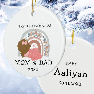 Mum Dad African American Baby Girl First Christmas Ceramic Tree Decoration