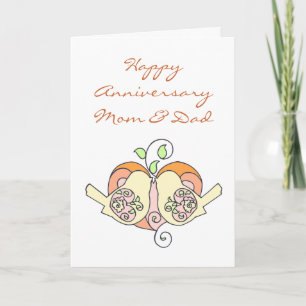 Mum & Dad Anniversary Birds with Floral Heart Card