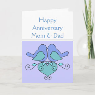 Mum & Dad Anniversary Birds with Floral Heart Card