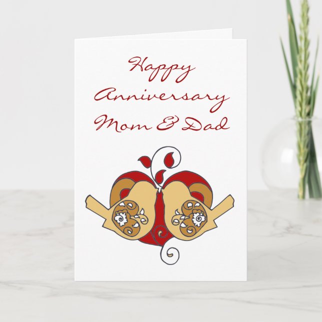 Mum & Dad Anniversary Birds with Floral Heart Card (Front)