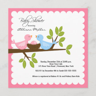 Mum & Dad Birds with Baby Bird Baby Shower Invitation