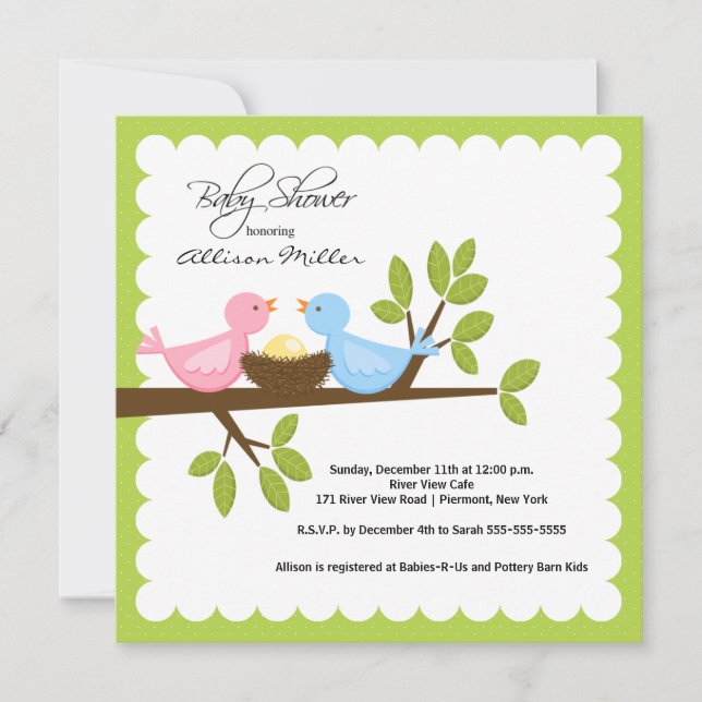 Mum & Dad Birds with Baby Bird Baby Shower Invitation (Front)