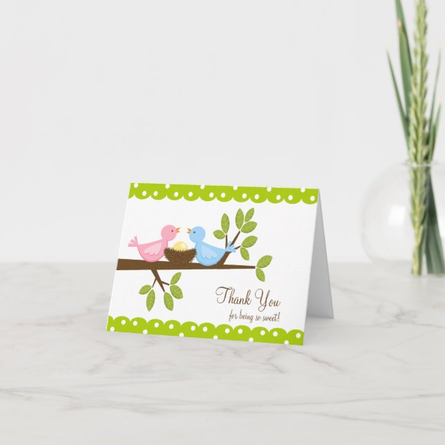 Mum Dad Birds with Nest Thank You Note Card (Front)