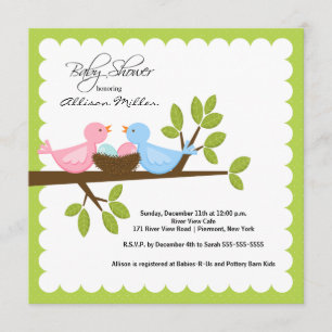 Mum Dad Birds with TWINS Baby Shower Invitation
