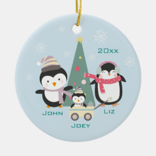 Mum, Dad & Child Penguins Ceramic Tree Decoration