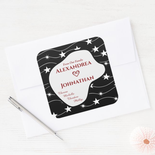 Mum Dad Children Kids Family Personalise Square Sticker (Envelope)