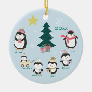 Mum, Dad & Four Children ~ Penguins Ceramic Tree Decoration