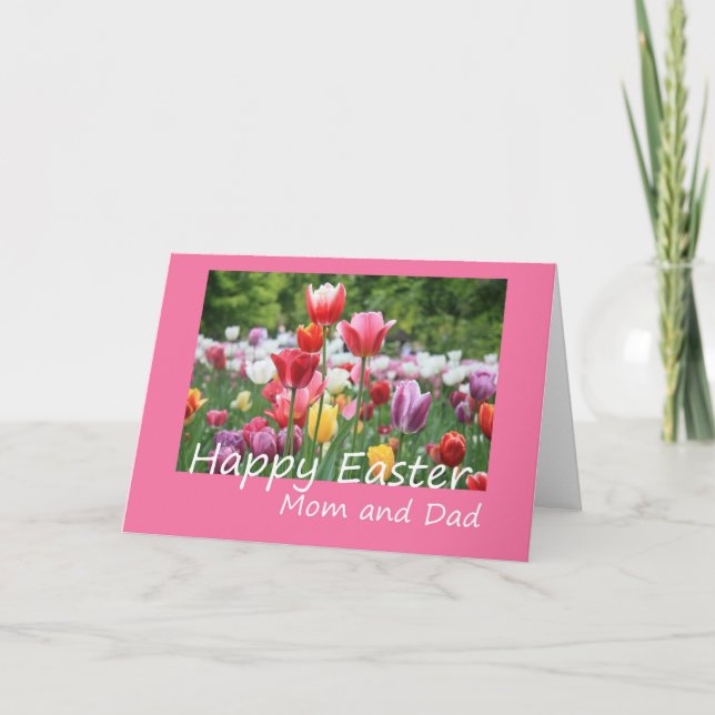 Mum & Dad Happy Easter Tulip card (Front)