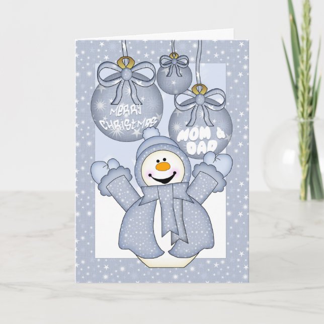 mum & dad, happy snowman christmas card - merry ch (Front)