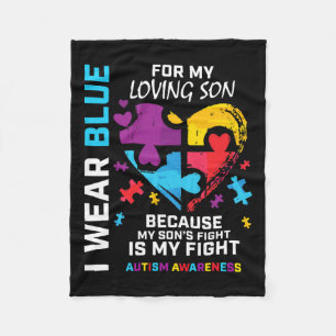 Mum Dad Heart Puzzle I Wear Blue For My Son Autism Fleece Blanket