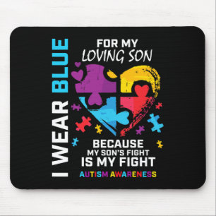 Mum Dad Heart Puzzle I Wear Blue For My Son Autism Mouse Mat