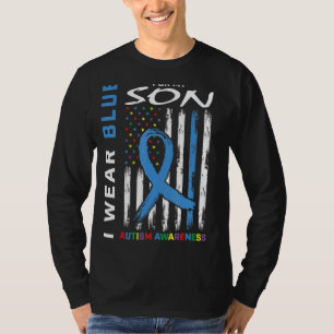 Mum Dad I Wear Blue For My Son Autism Awareness Fl T-Shirt