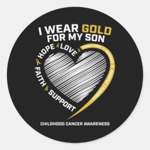 Mum Dad I Wear Gold For My Son Childhood Cancer Aw Classic Round Sticker