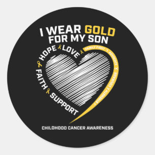 Mum Dad I Wear Gold For My Son Childhood Cancer Aw Classic Round Sticker