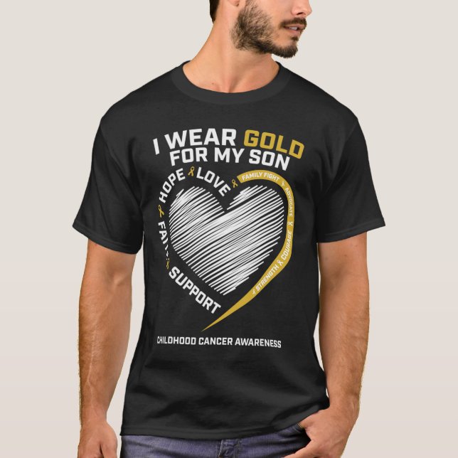 Mum Dad I Wear Gold For My Son Childhood Cancer Aw T-Shirt (Front)