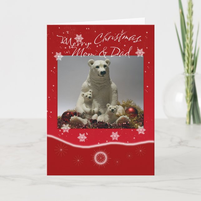 Mum & Dad Merry Christmas Polar Bear Family Holiday Card (Front)