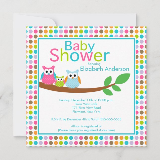 Mum & Dad Owls with Baby Owl Baby Shower Invitation (Front)