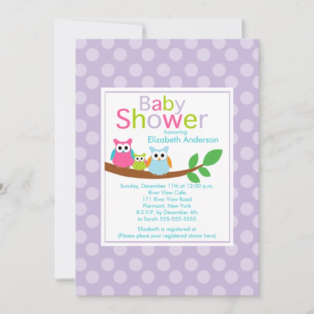 Mum & Dad Owls with Baby Owl Baby Shower Invitation (Front)