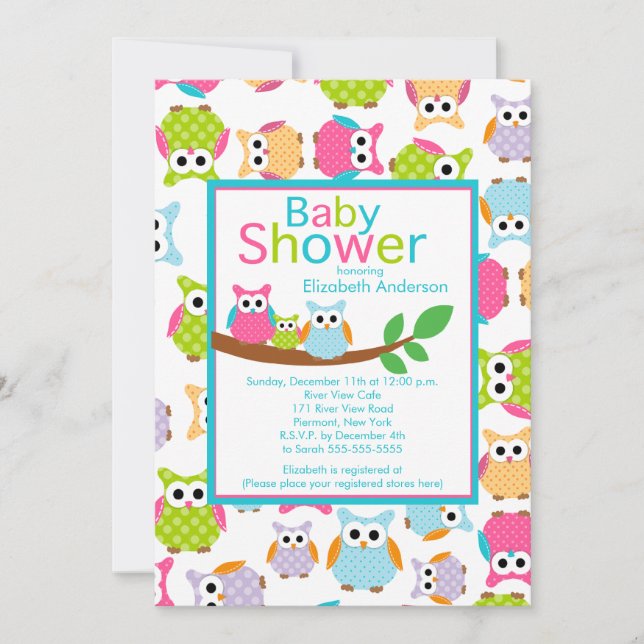 Mum & Dad Owls with Baby Owl Baby Shower Invitation (Front)