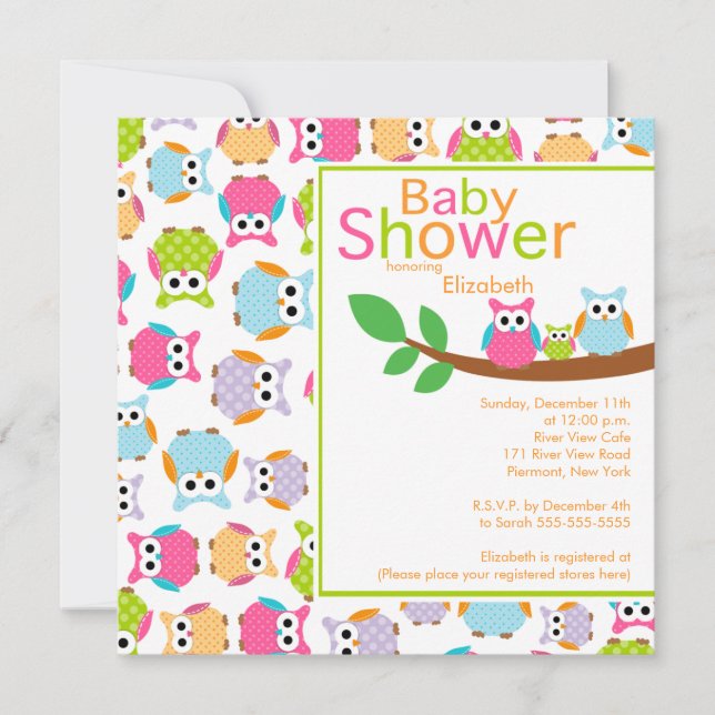 Mum & Dad Owls with Baby Owl Baby Shower Invitation (Front)