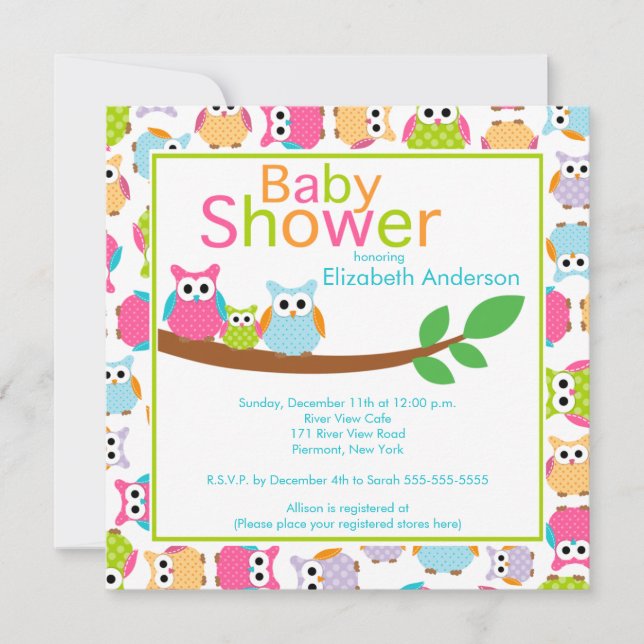 Mum & Dad Owls with Baby Owl Baby Shower Invitation (Front)