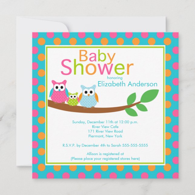 Mum & Dad Owls with Baby Owl Boy Baby Shower Invitation (Front)