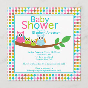 Mum & Dad Owls with Twins Multiple Baby Shower Invitation