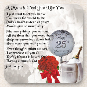 Mum & Dad Poem -  25th Wedding Anniversary Coaster