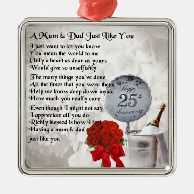 Mum & Dad Poem -  25th Wedding Anniversary Metal Tree Decoration (Front)