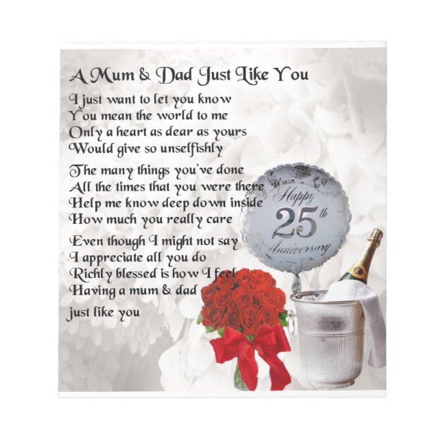 Mum & Dad Poem -  25th Wedding Anniversary Notepad (Front)
