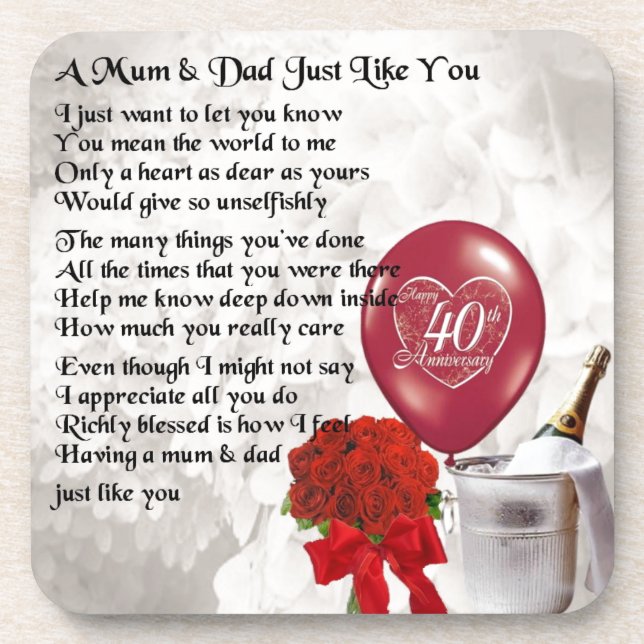 Mum & Dad Poem - 40th Wedding Anniversary Coaster (Front)