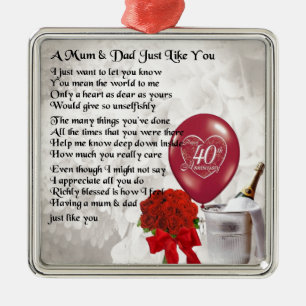 Mum & Dad Poem - 40th Wedding Anniversary Metal Tree Decoration
