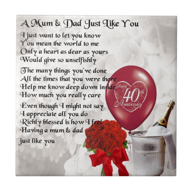 Mum & Dad Poem - 40th Wedding Anniversary Tile (Front)