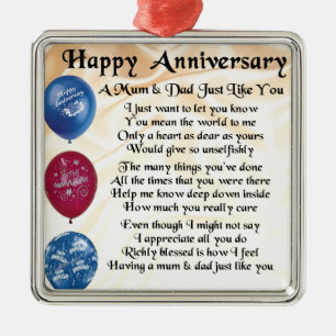 Mum & Dad Poem - Happy Anniversary - Cream Metal Tree Decoration
