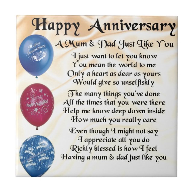 Mum & Dad Poem - Happy Anniversary - Cream Tile (Front)