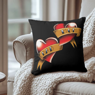 Mum Dad Red Hearts Tattoo Cushion