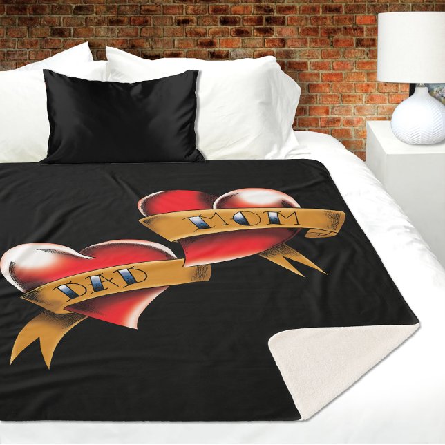 Mum Dad Red Hearts Tattoo Sherpa Blanket (Creator Uploaded)