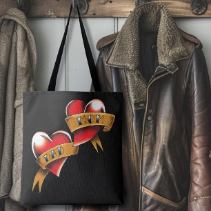 Mum Dad Red Hearts Tattoo Tote Bag