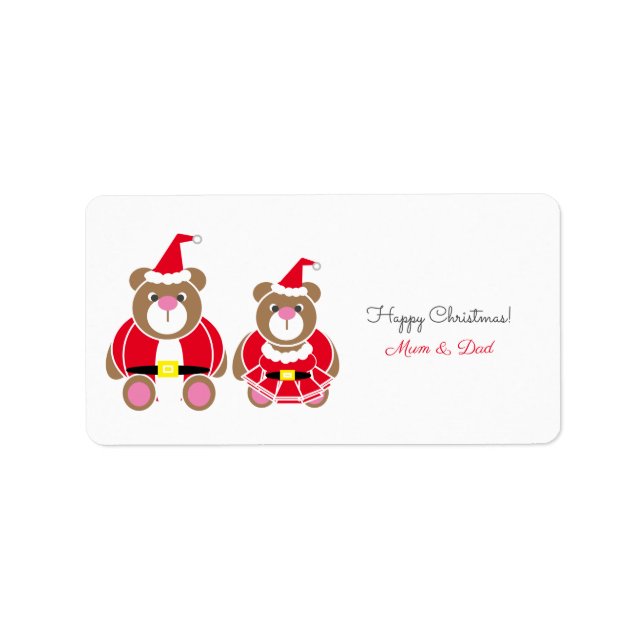 Mum & Dad teddy bear Christmas gift Label (Front)