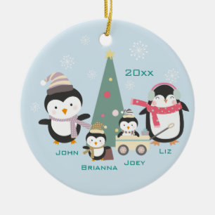 Mum, Dad & Two Children ~ Penguins Ceramic Tree Decoration