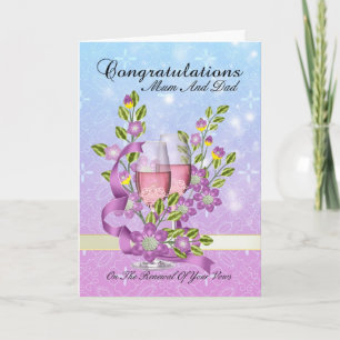 mum & dad wedding vow renewal card with pink champ
