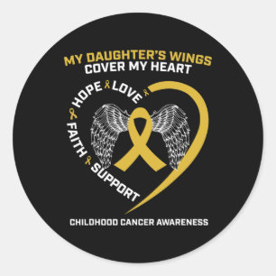 Mum Dad Women Men Wings Daughter Childhood Cancer  Classic Round Sticker