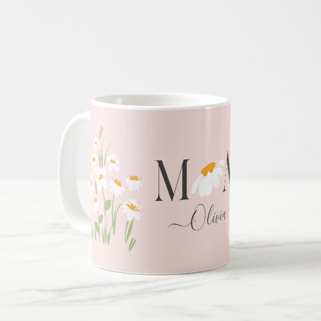 Mum daisy floral baby shower new baby pink coffee mug (Front Left)