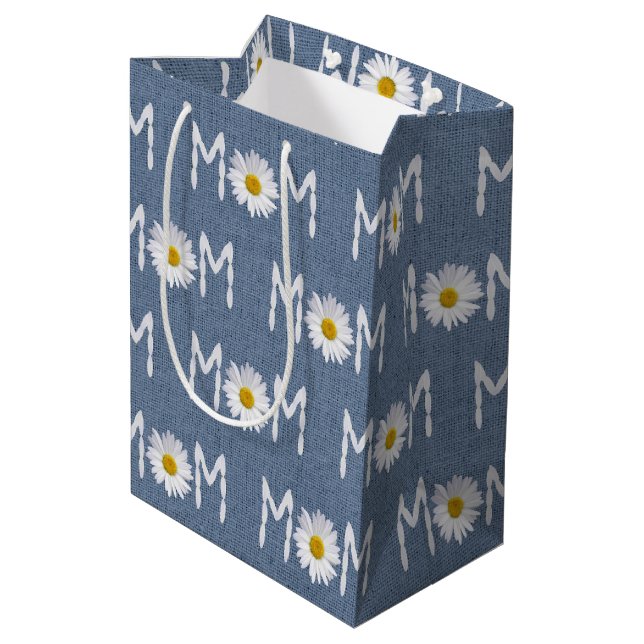 Mum Daisy On Blue Denim Medium Gift Bag (Back Angled)