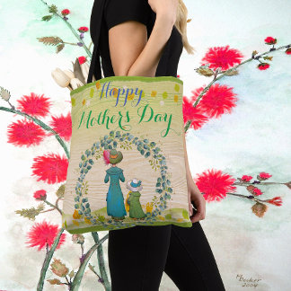 Mum Daughter Greenery Foliage Happy Mother's Day  Tote Bag